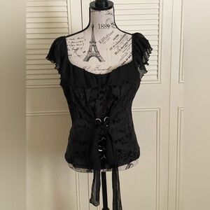 Tripp NYC goth punk black brocade zip up corset bustier blouse vintage 90s Y2K